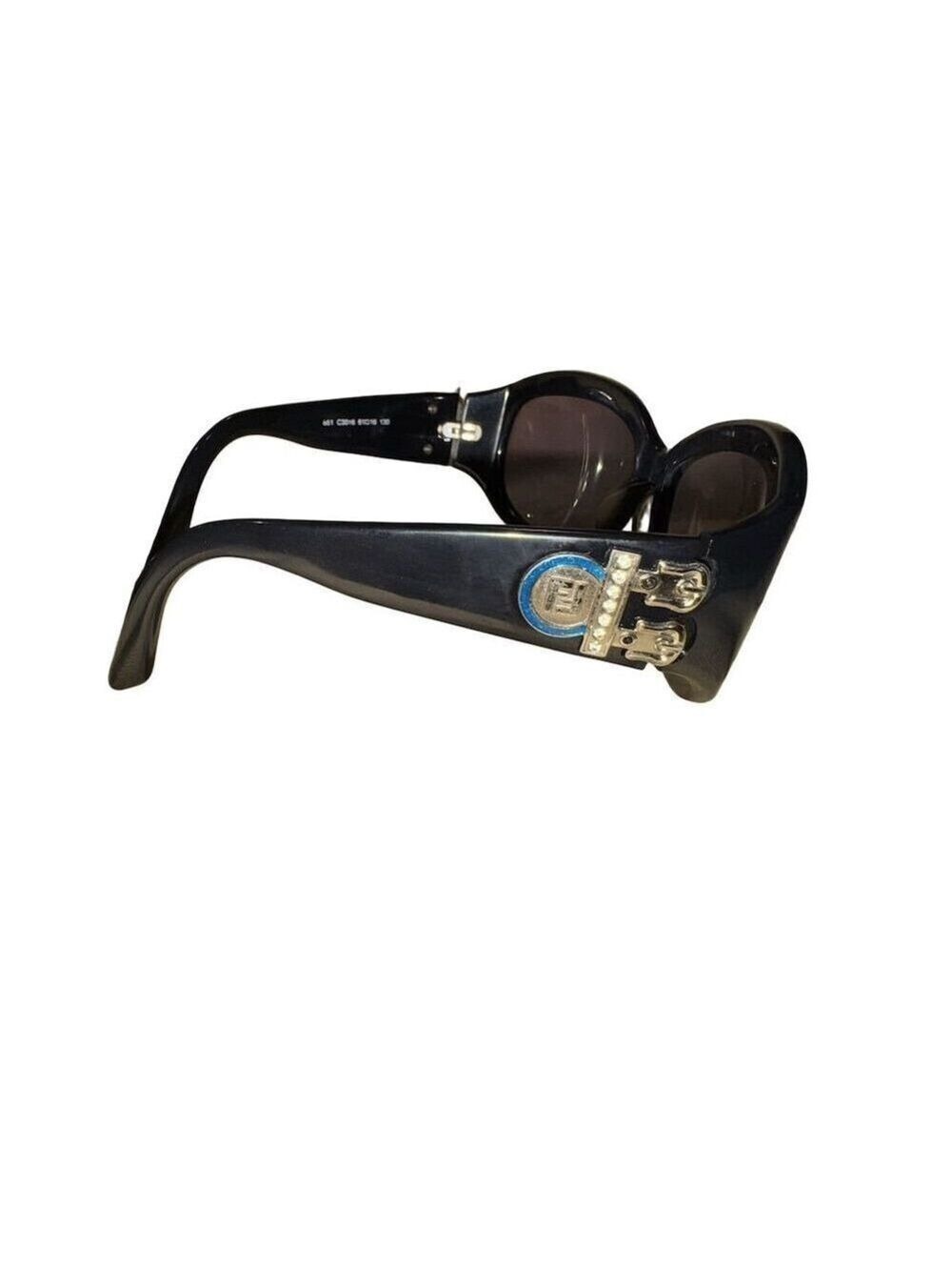 Fendi Vintage Black Oval Sunglasses with Case Unisex Luxury